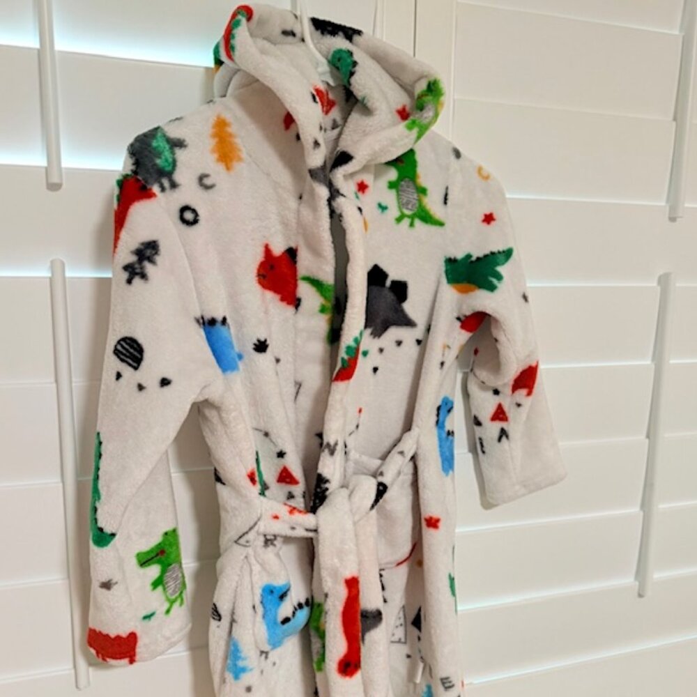Child's Soft-Fleece Hooded Robe with Dinosaurs
